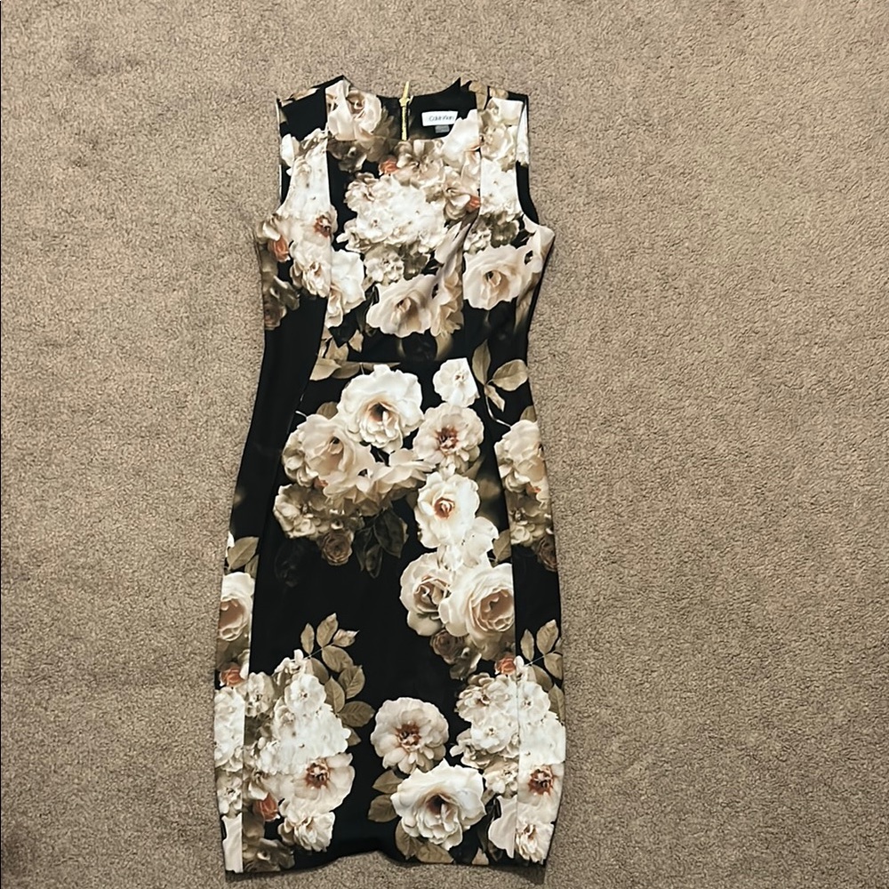 Floral Sleeveless Dress - Black and Cream